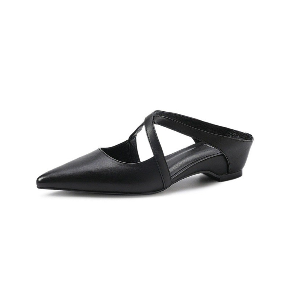 CHIKO Cayla Black Leather Pointy Toe Criss Cross Wedge Mules Shoes 7.5 X123